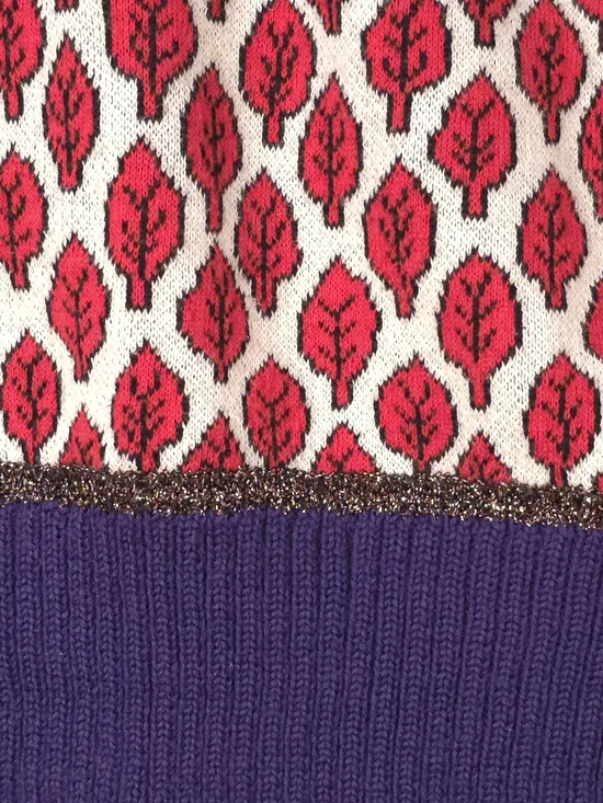 RED Valentino Red Leaf Jacquard Knit Sweater Retro Purple Trim S - Picture 4 of 13